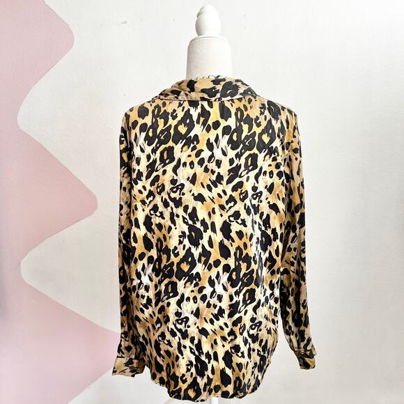 Vintage Linea by Louis Dell’Olio Leopard Print Top 100% Silk Y2K 2000s Large - Picture 2 of 5